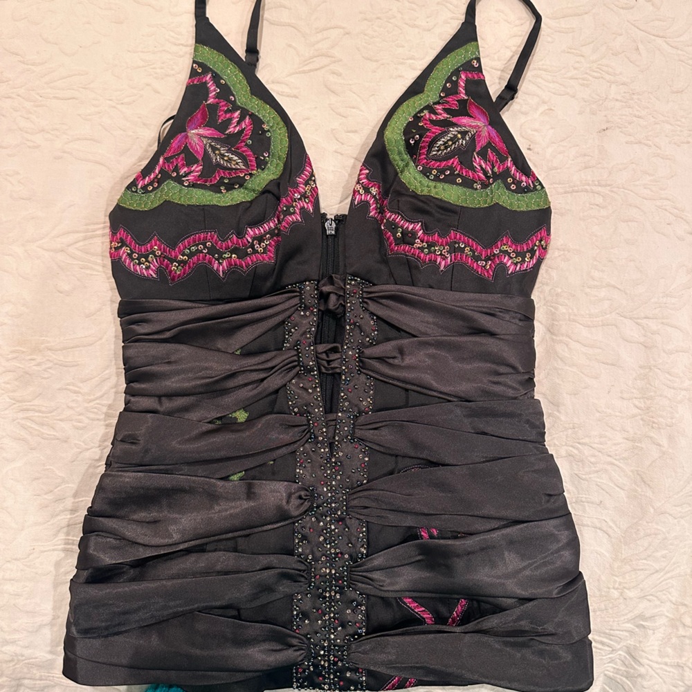 Mandalay Black and Pink Embellished Camisole Top